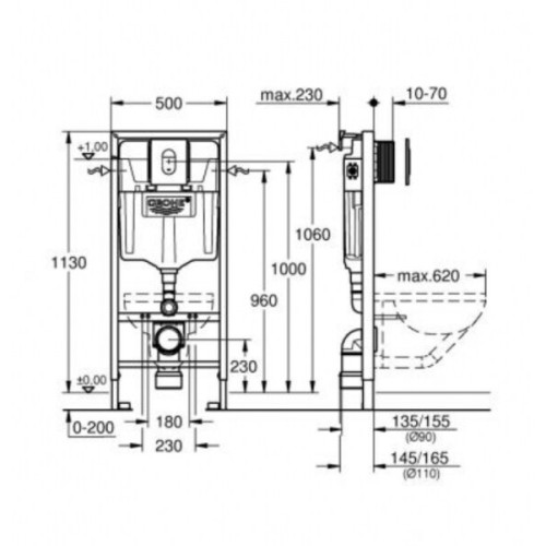 Система інсталяції Grohe Rapid SL комплект 4-в-1 для унітазу (кнопка Arena Cosmopolitan) (38929000)
