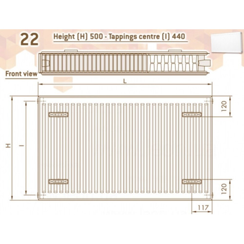 Радіатор сталевий DeLonghi Compact Panel 22 TEK 500 x 1600 мм
